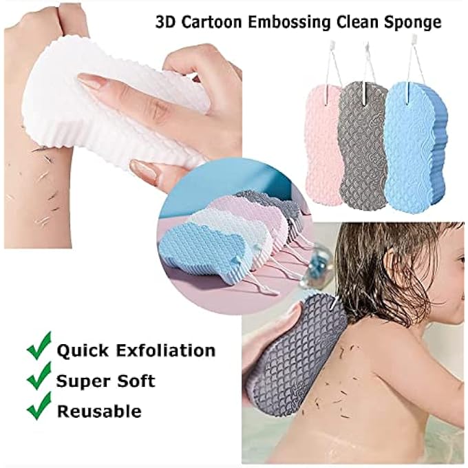 Pore Aluchy 2 Pcs Super Soft Exfoliating Bath Sponge - Exfoliating Sponge Shower Brush, Exfoliating Bath Sponge, Ultra Soft 3D Exfoliating Bath Body Shower Sponge (A) - Image 3